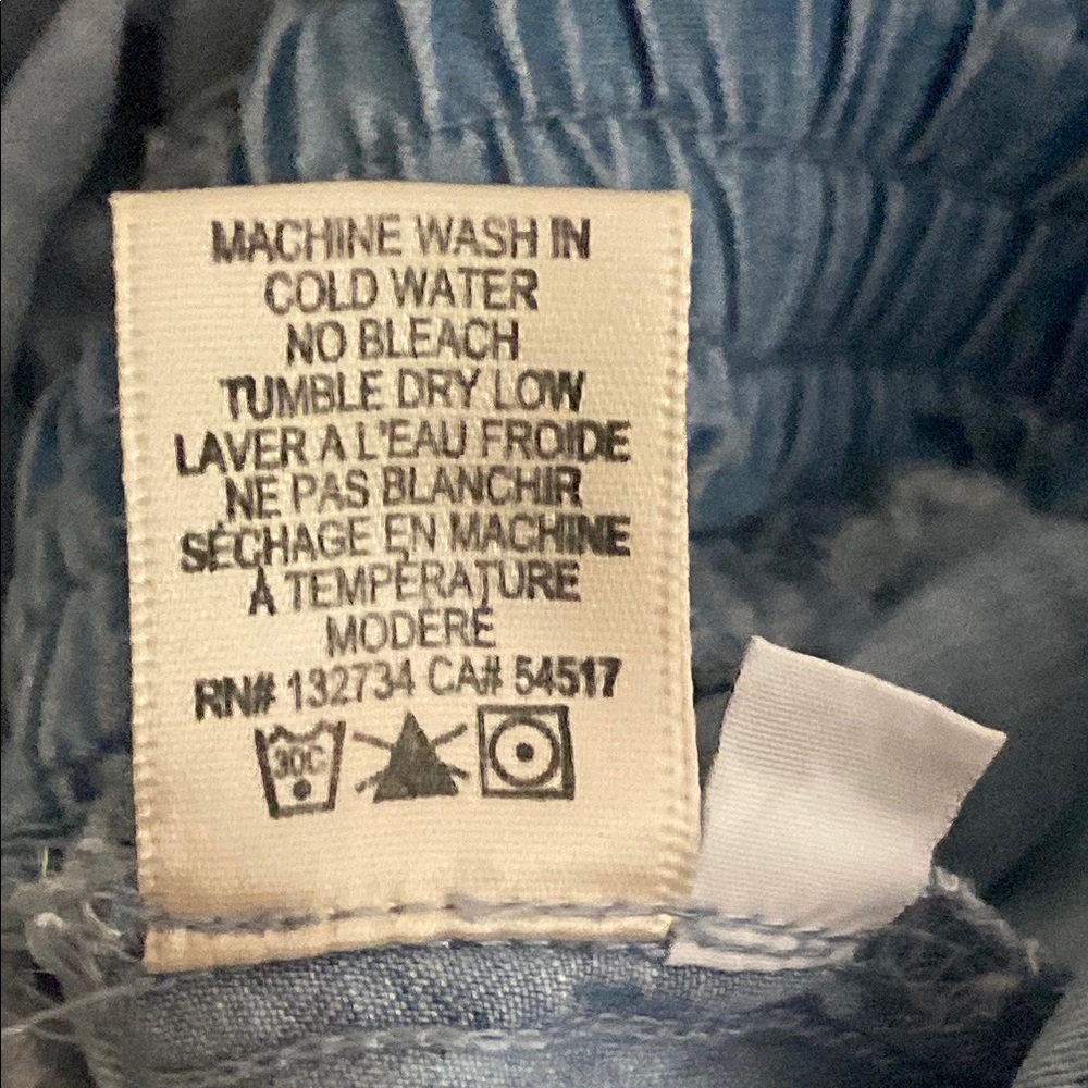 Side Stitch Denim Button Front Chambray Romper, Pockets, Tie Waist, Size Small - Picture 6 of 15